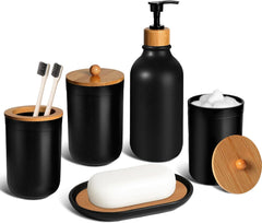 Black Bathroom Accessories Set 5 Pcs, Matte Black Bathroom Décor