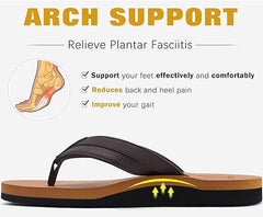 KuaiLu Men's Yoga Mat Leather Flip Flops with Arch Support Comfortable Walking Sandals Slip On Indoor Outdoor