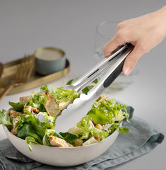 HOTEC Stainless Steel Kitchen Tongs Set of 2, Locking Metal Food Tongs Non-Slip Grip