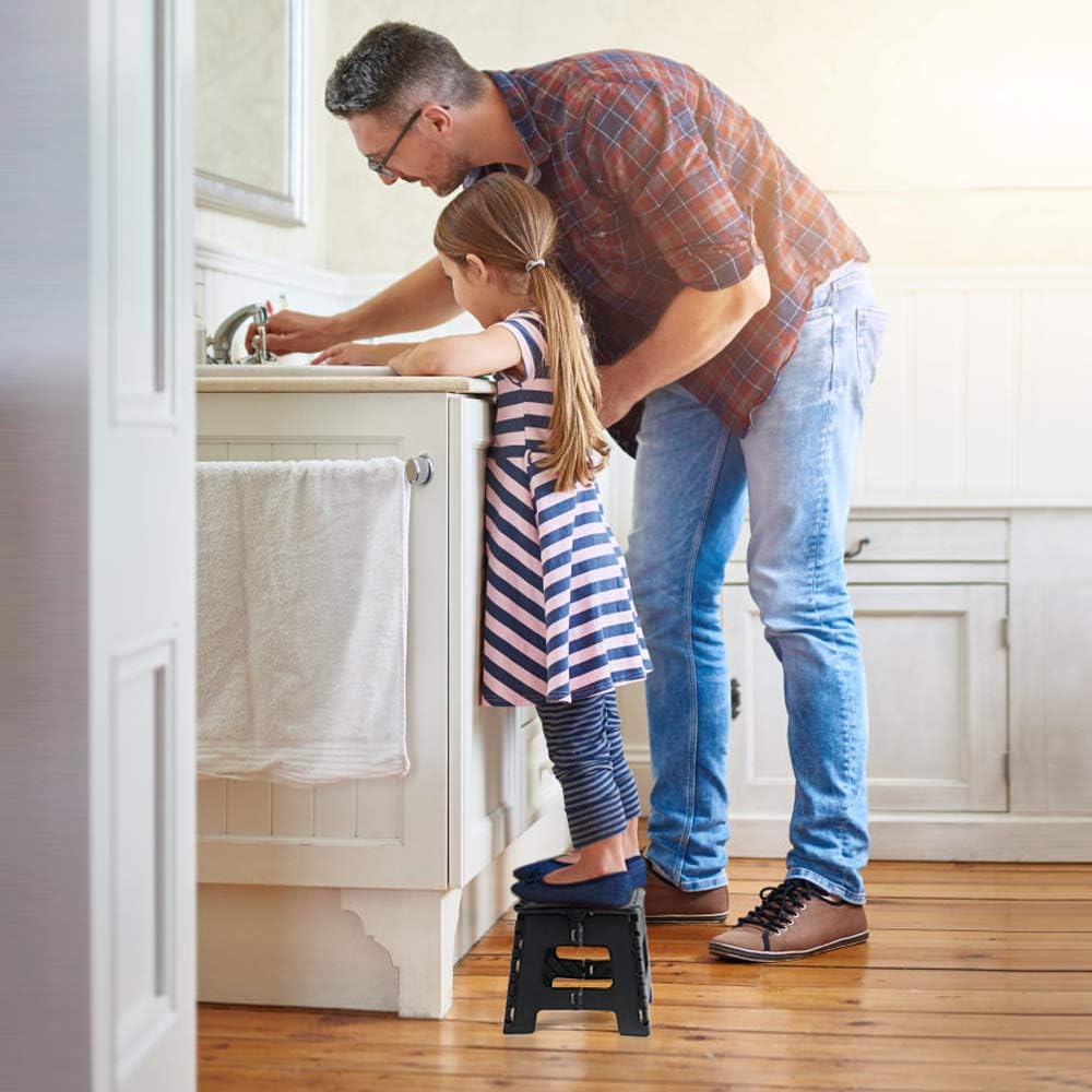 ACSTEP Folding Step Stool Holds Up to 300 lb Plastic Foldable Step Stools for Kids Non-Slip Surface with Carry Handle Stool