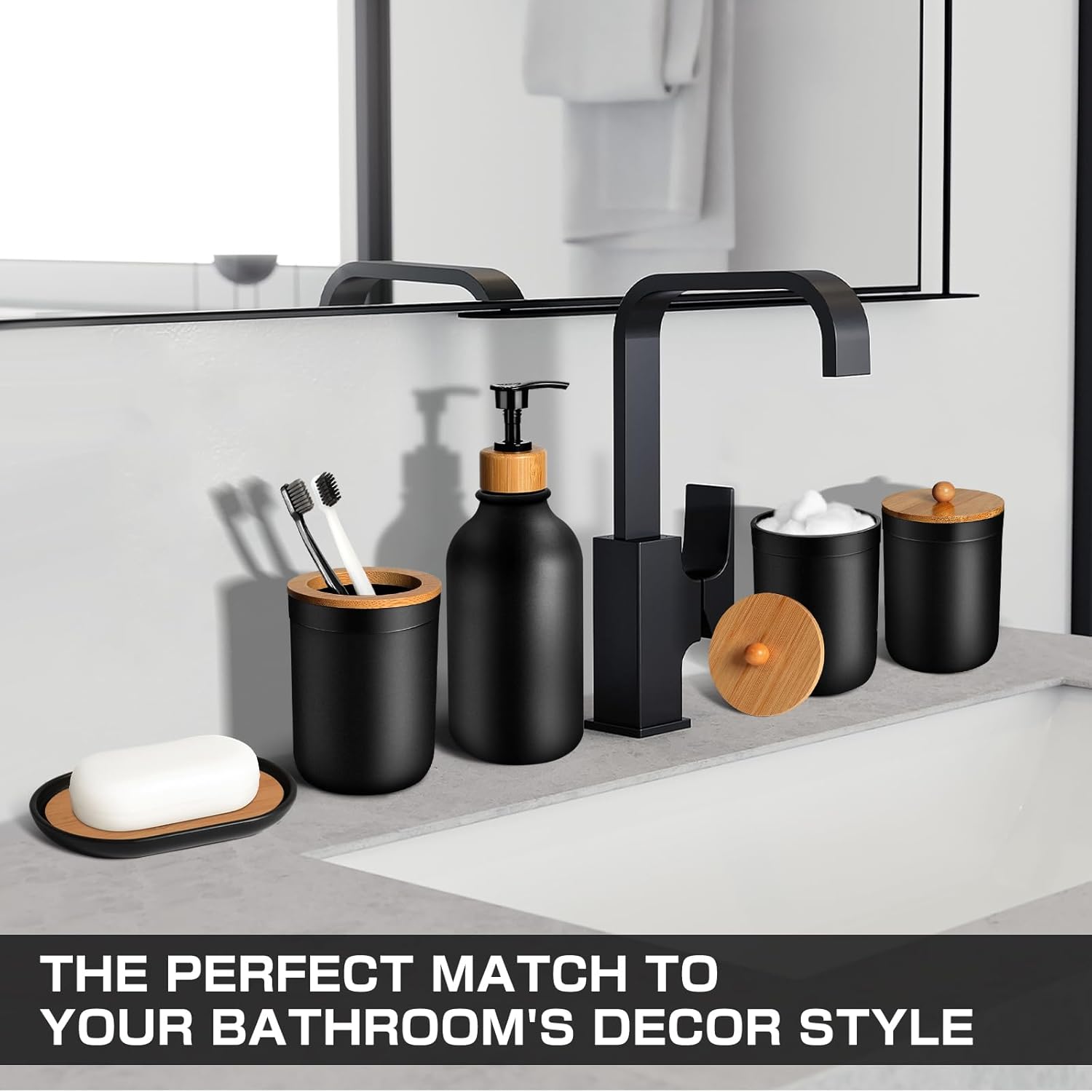 Black Bathroom Accessories Set 5 Pcs, Matte Black Bathroom Décor