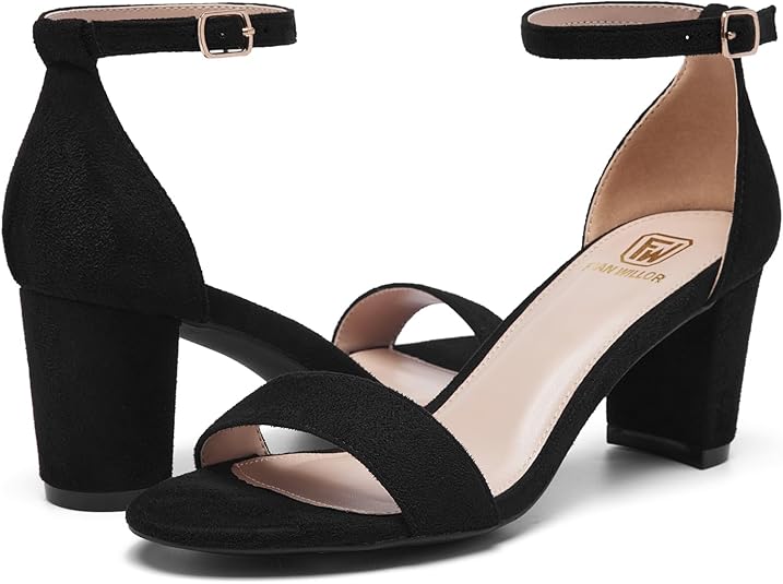 Women Open Toe Low Chunky Short Heels Ankle Strap Block Heel Sandals