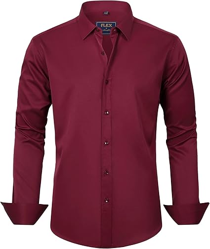 J.VER Men's Dress Shirts Solid Long Sleeve Stretch Wrinkle-Free Formal Shirt Business Casual Button Down Shirts