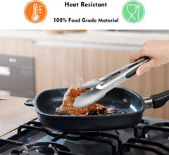 HOTEC Stainless Steel Kitchen Tongs Set of 2, Locking Metal Food Tongs Non-Slip Grip