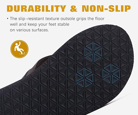 KuaiLu Men's Yoga Mat Leather Flip Flops with Arch Support Comfortable Walking Sandals Slip On Indoor Outdoor