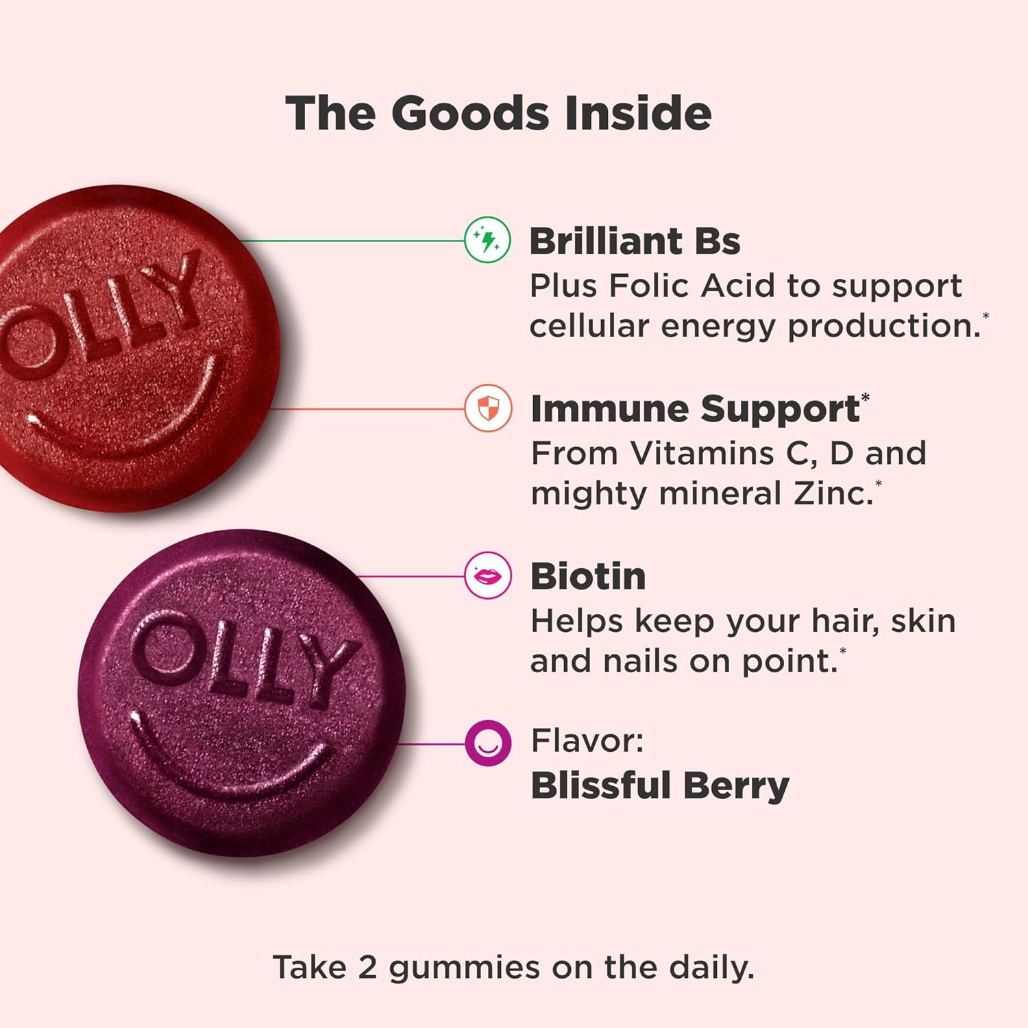 OLLY Women's Multivitamin Gummy, Berry Flavor, 45 Day Supply - 90 Count