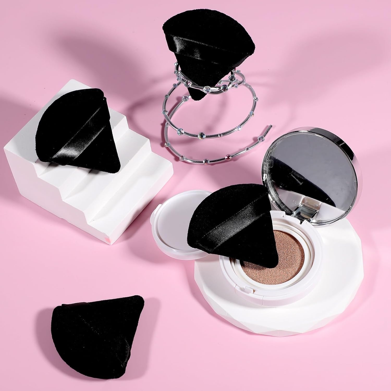 PIMOYS 6 Pcs Powder Puff Face Soft Triangle Makeup Puff Velour Makeup Sponge Beauty Blender