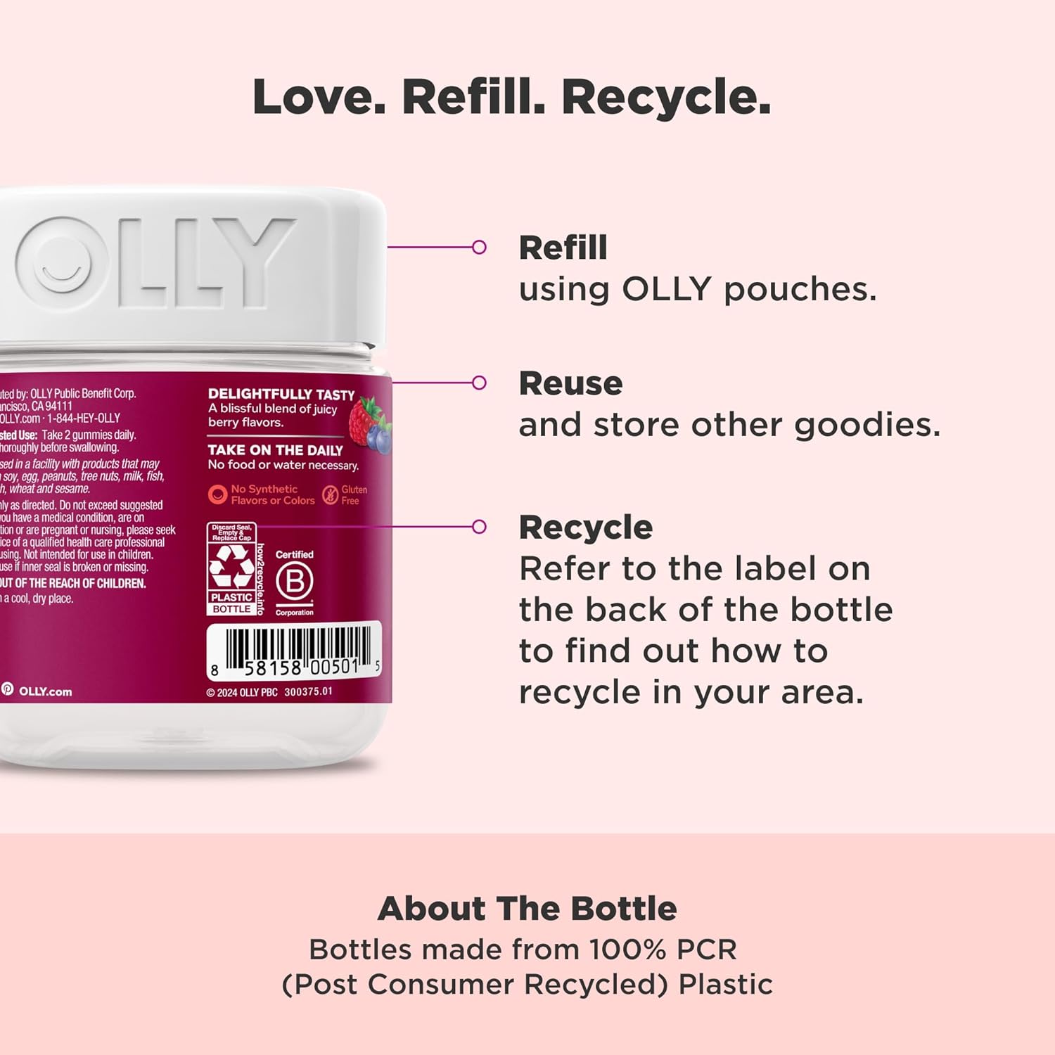 OLLY Women's Multivitamin Gummy, Berry Flavor, 45 Day Supply - 90 Count