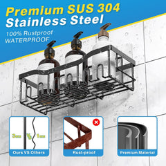 Adhesive Shower Caddy, 5 Pack Rustproof Stainless Steel Bath Organizers With Large Capacity, for Bathroom