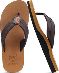 KuaiLu Men's Yoga Mat Leather Flip Flops with Arch Support Comfortable Walking Sandals Slip On Indoor Outdoor