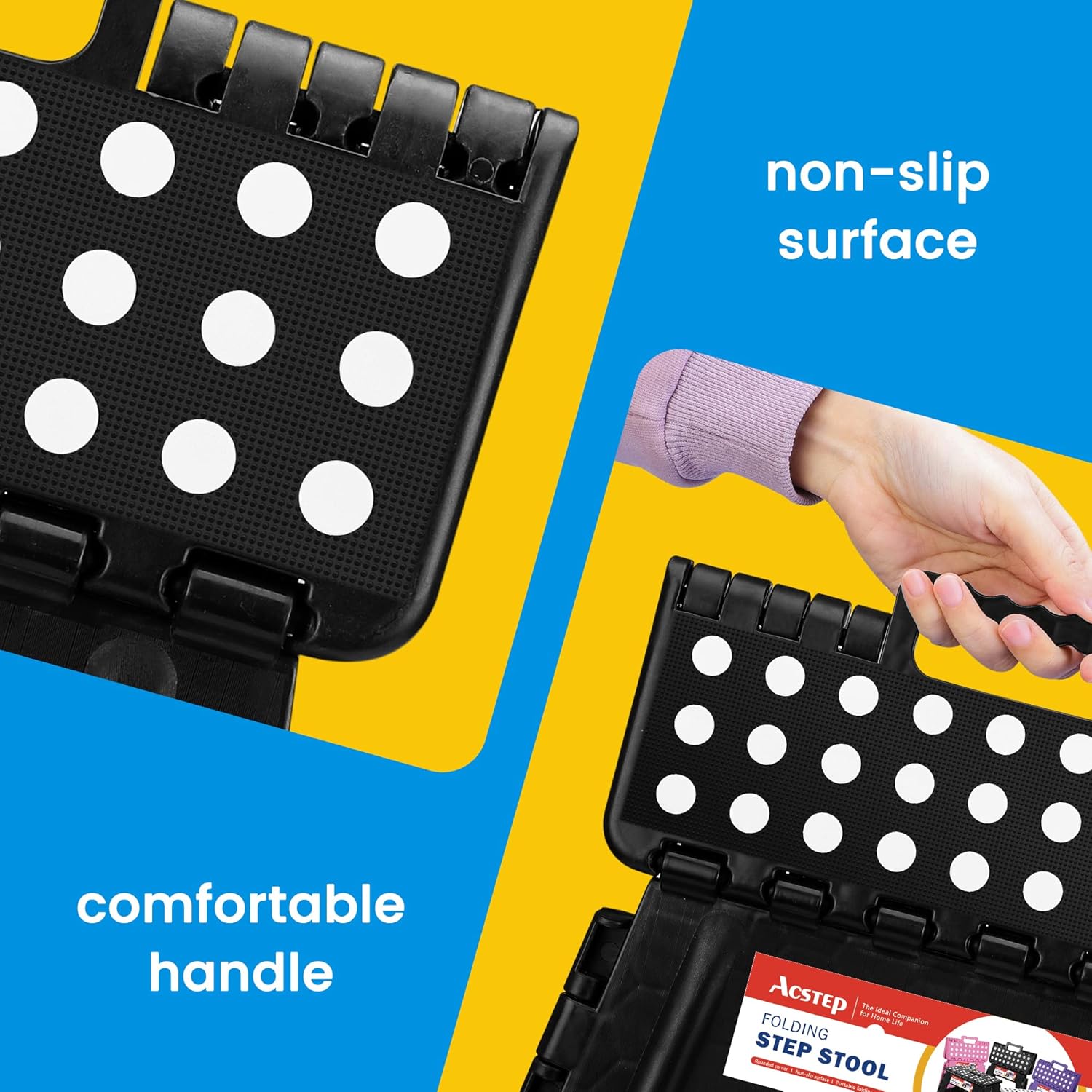 ACSTEP Folding Step Stool Holds Up to 300 lb Plastic Foldable Step Stools for Kids Non-Slip Surface with Carry Handle Stool