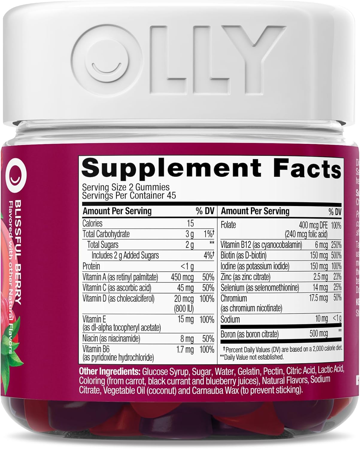 OLLY Women's Multivitamin Gummy, Berry Flavor, 45 Day Supply - 90 Count