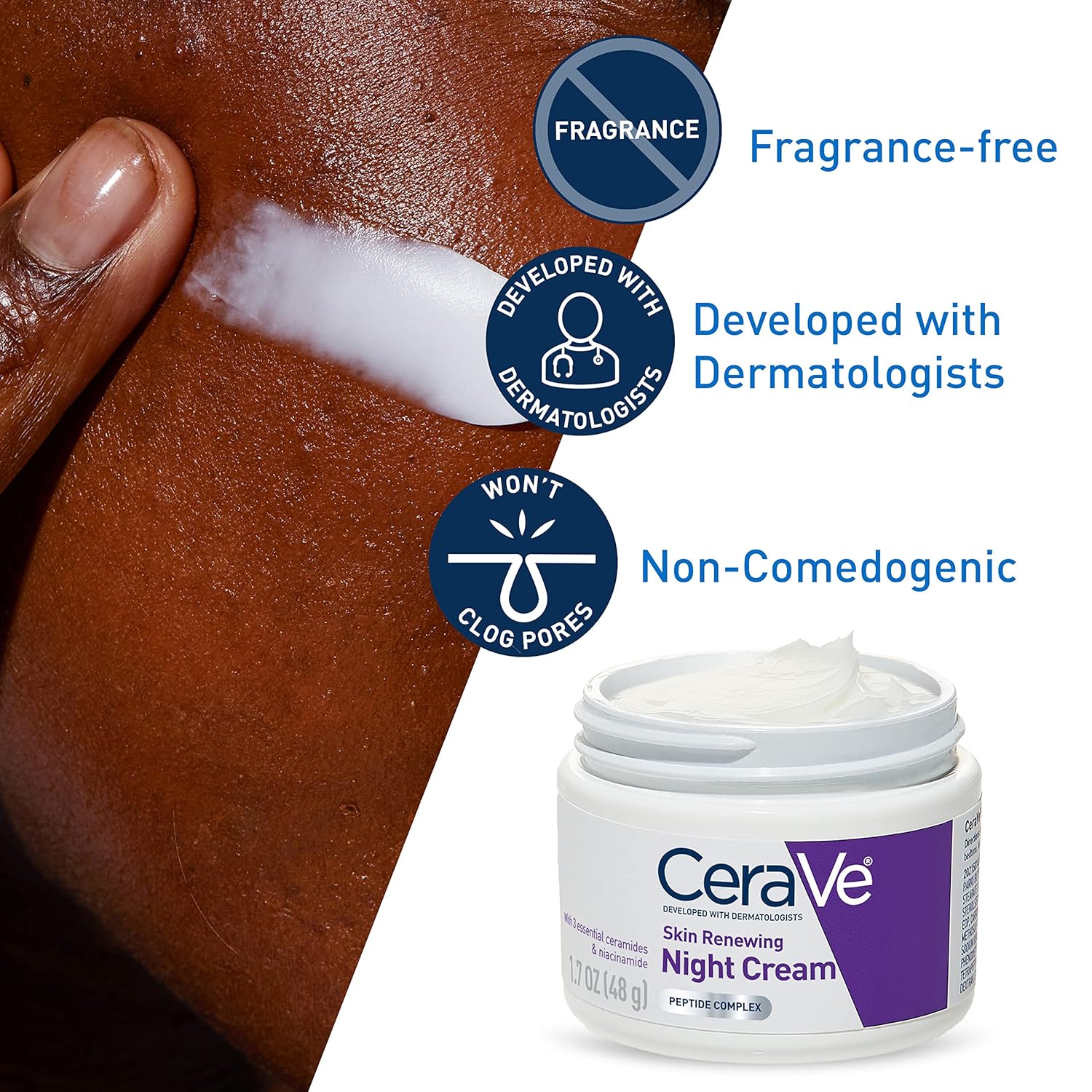 CeraVe Skin Renewing Night Cream, Niacinamide, Peptide Complex, and Hyaluronic Acid Moisturizer for Face